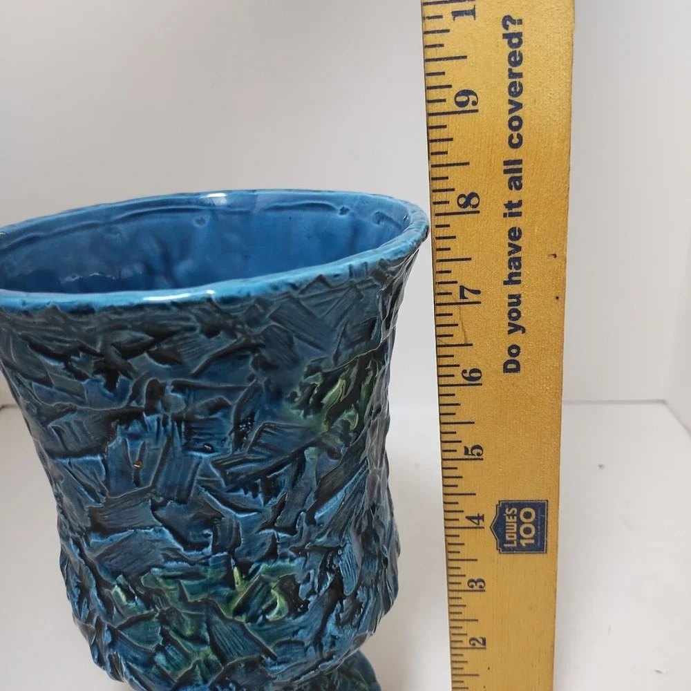 Inarco Blue Vase Textured Goblet Shape Planter Vintage 8x5.5 Japan E-2461